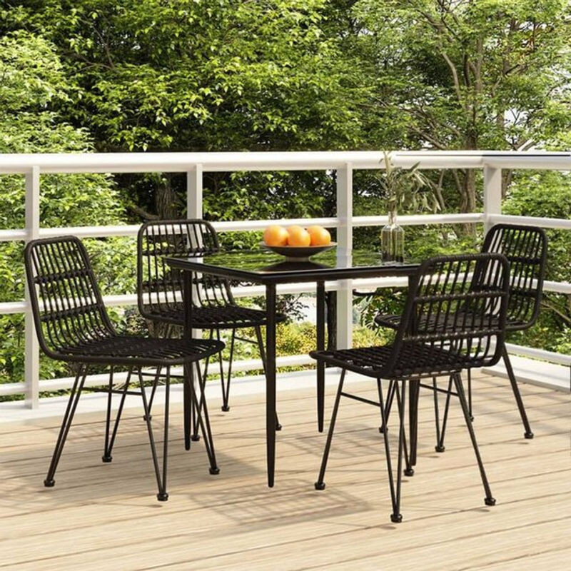 5-tlg. Gartenmöbel-Set Vidaxl aus Polyrattan, Stahl und Glas in Schwarz - Bild 1