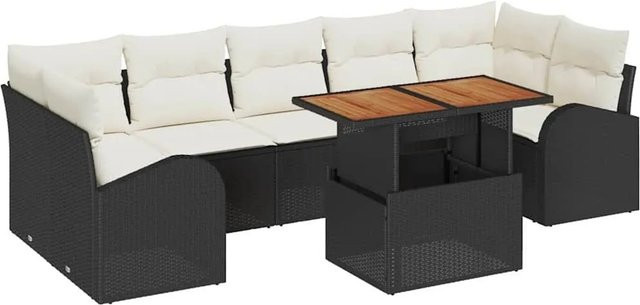 vidaXL Garten-Sofa-Set mit 8 Teilen in Schwarz und Creme inklusive Kissen - Bild 1