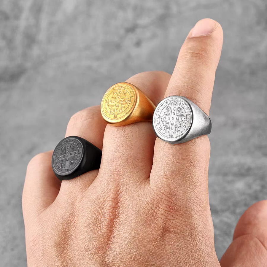 Ring St. Benedikt Kreuz, Titan, Schwarz, Herren, Gothic - Bild 3