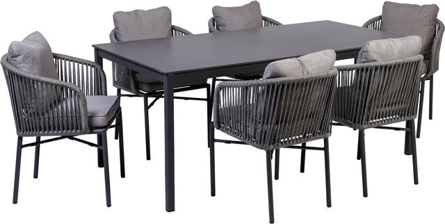 Greemotion Esstisch-Set Calgary 7-teilig in Anthrazit aus Edelstahl und Aluminium - Bild 1