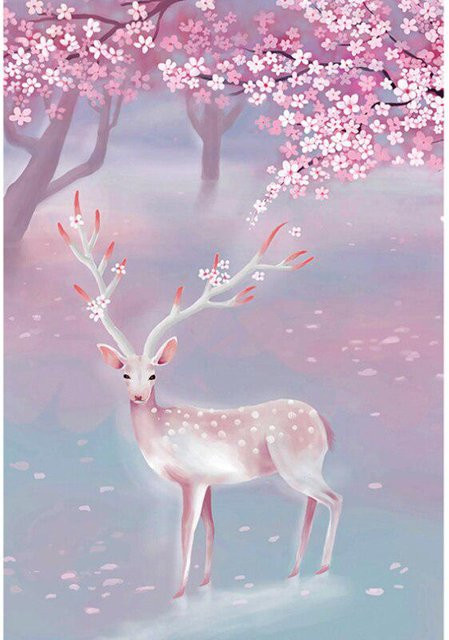 FIYO Diamond Painting Set Elch mit floralem Design in Weiß und Pink, B x H: 30 x 20 cm - Bild 1