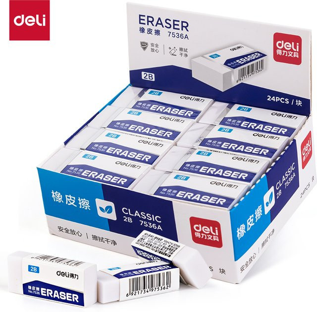 Deli 2B Radiergummi aus weißem PVC für Schule, Büro und Kunstbedarf - Bild 1