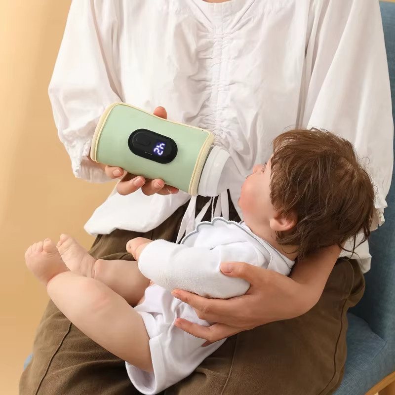 Tragbarer Baby Flaschenwärmer mit Digitalanzeige und USB-Anschluss in Grün für unterwegs und das Auto - Bild 2