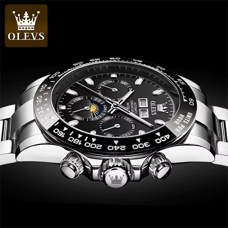 OLEVS Armbanduhr Automatik, Edelstahl, Silber, Schwarz, Herren - Bild 5
