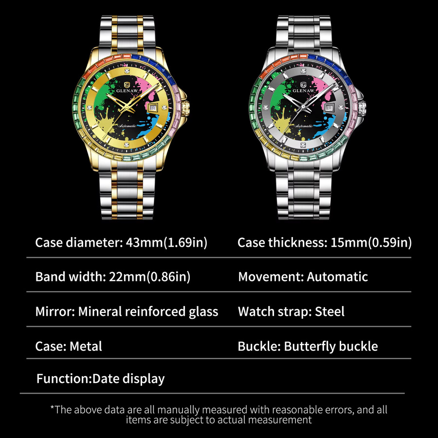 GLENAW Armbanduhr Automatik, Edelstahl, Schwarz, Gold, Herren - Bild 6