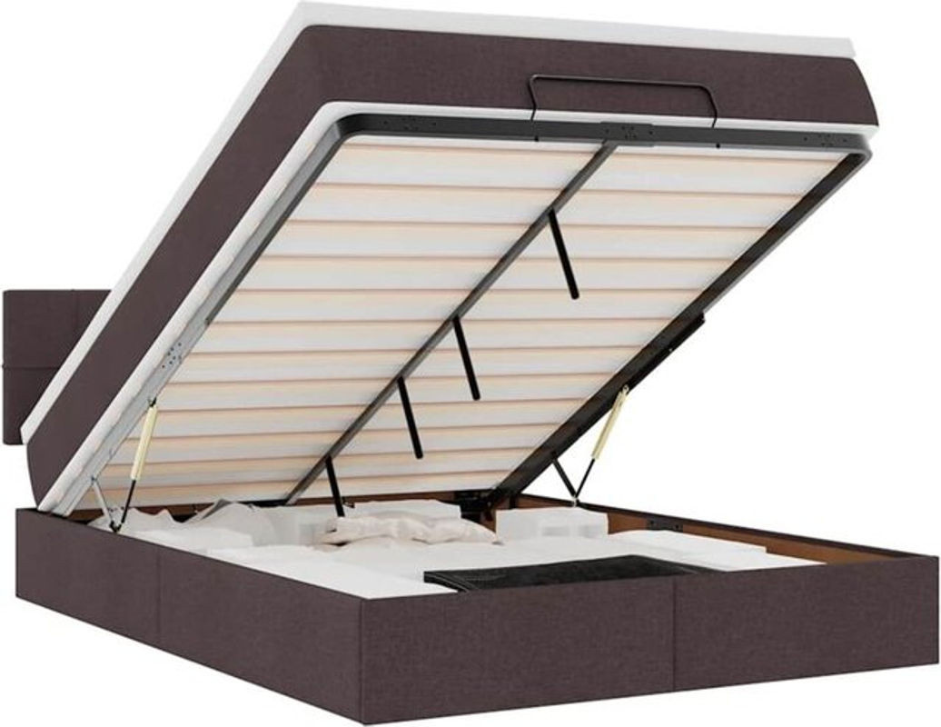 vidaxl Ottoman Polsterbett mit Matratze in Dunkelbraun, B/T/H: 140 x 190 x 78 cm, Modernes Stoffbett aus Polyester und Holzwerkstoff - Bild 1