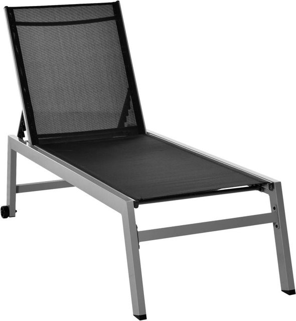 Outsunny Gartenliege aus Aluminium in Schwarz mit verstellbarer Kopfstütze und Rollen, B/H/L: 65 x 102 x 169 cm - Bild 1