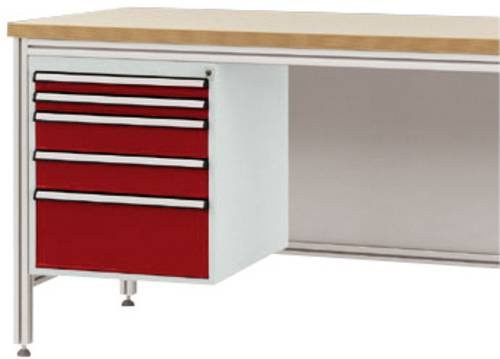 Manuflex Gehäuse-Unterbau ZB4872.3003 für ALU-Arbeitstische in Rot mit 5 Schubfächern, Nutzhöhe: 50 cm, für Tischtiefe: 80 cm - Bild 1