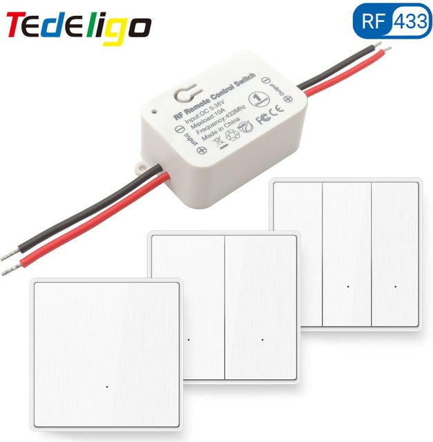 Tedeligo Kabelloser Lichtschalter mit Fernbedienung 433MHz 12V Relais-Empfänger für LED und elektrische Türen - Bild 1