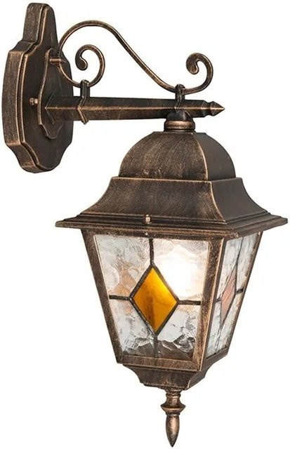 QAZQA Vintage Außenwandlaterne Bronze Antigua Down mit Buntglas für Garten und Fassade - Bild 1