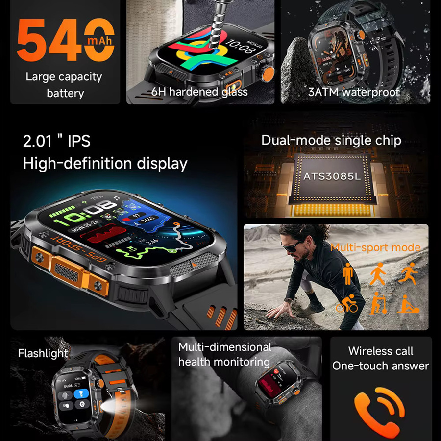 Rislnquord Smartwatch, GPS, 3 ATM, Silikon, Schwarz, Unisex - Bild 2