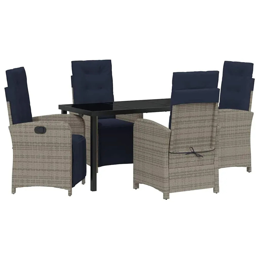 vidaXL 5-teiliges Garten-Esszimmer-Set aus grauem Poly-Rattan mit pulverbeschichtetem Stahlgestell - Bild 2