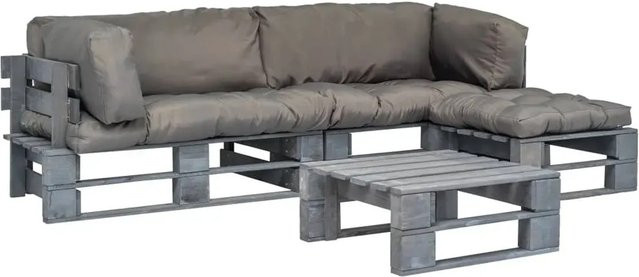 vidaXL 4-teiliges Garten-Lounge-Set aus Holz mit Kissen in Grau - Bild 1