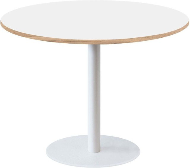 RestooTab Tisch Rome XL rund mit weißer Holzdekorplatte und schwarzem Metallgestell, Durchmesser: 120 cm, Höhe: 75 cm - Bild 1