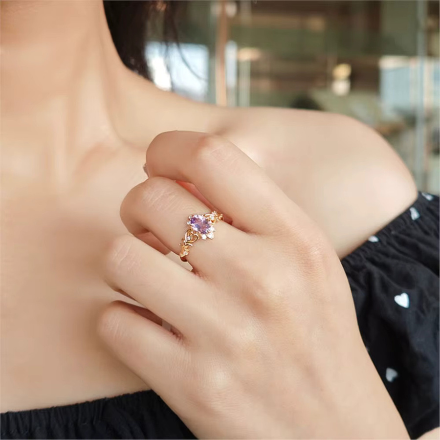 LAMOON Ring, 925 Silber, Amethyst, Zirkonia, Damen, Vintage - Bild 3