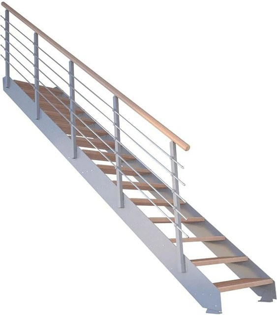 StarWood Treppe Kos mit 11 Stufen aus Buche geölt und grauem Metallgeländer, Höhe: 85 cm - Bild 1