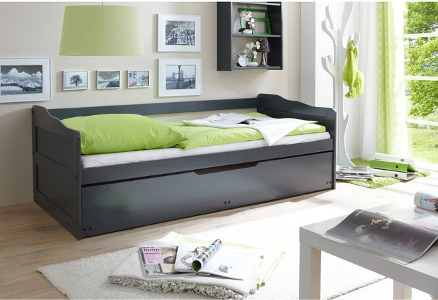 TiCAA Sofabett Marianne aus Kiefer in Grau mit Auszug für eine zweite Liegefläche - Bild 1