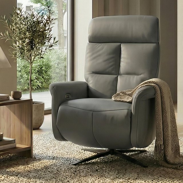 MCW Relaxsessel L10 aus Voll-Leder in Grau, elektrisch verstellbarer Liegesessel mit Drehfunktion - Bild 1