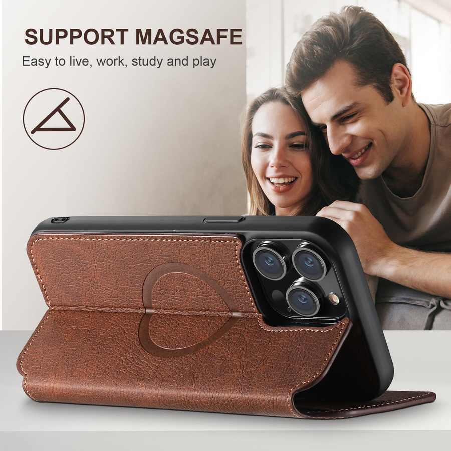 Suteni MagSafe Leder Luxus-Telefonhülle mit Kartenhalter als Flip Wallet für iPhone 12 13 14 15 Pro Max Plus in Schwarz oder Braun - Bild 3