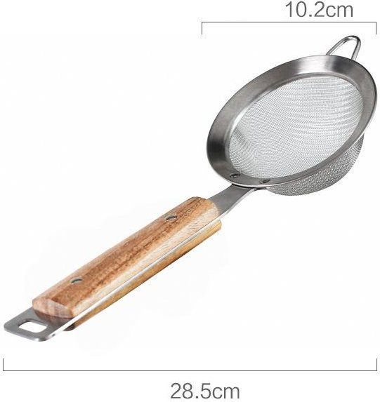 Feinmaschiges Abtropfsieb von Binchi Outdoor Equipment aus Edelstahl mit Holzgriff in Silber und Weiß - Bild 1