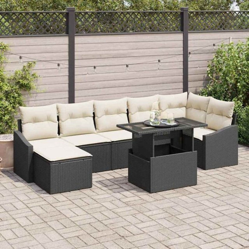 Vidaxl Garten-Sofa-Set mit 8 Kissen aus Rattan und Metall in Schwarz und Creme - Bild 1