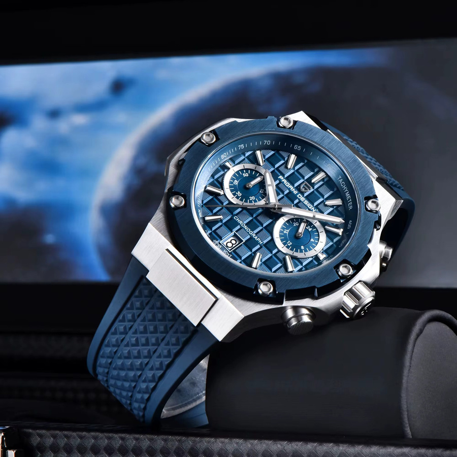 PAGANI DESIGN Chronograph, Quarz, Edelstahl, Blau, Silikon, Herren - Bild 2
