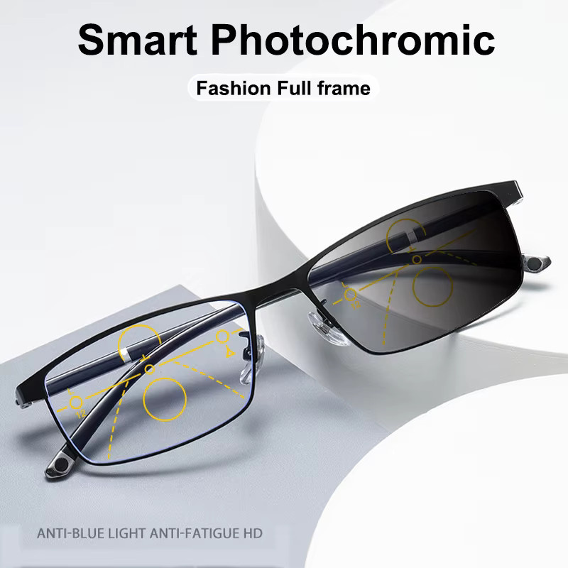 EVUNHUO Lesebrille, Vollrand, rechteckig, Metall, Unisex, Photochrom, Blaulichtfilter - Bild 4