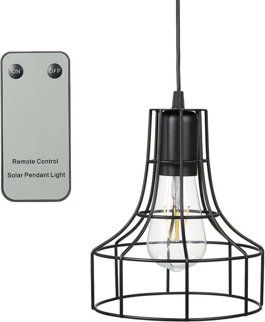 TOMTOP JMS Solar LED Pendelleuchte mit Fernbedienung und Zugschnurschalter in Schwarz für Garten, Terrasse und Balkon - Bild 1