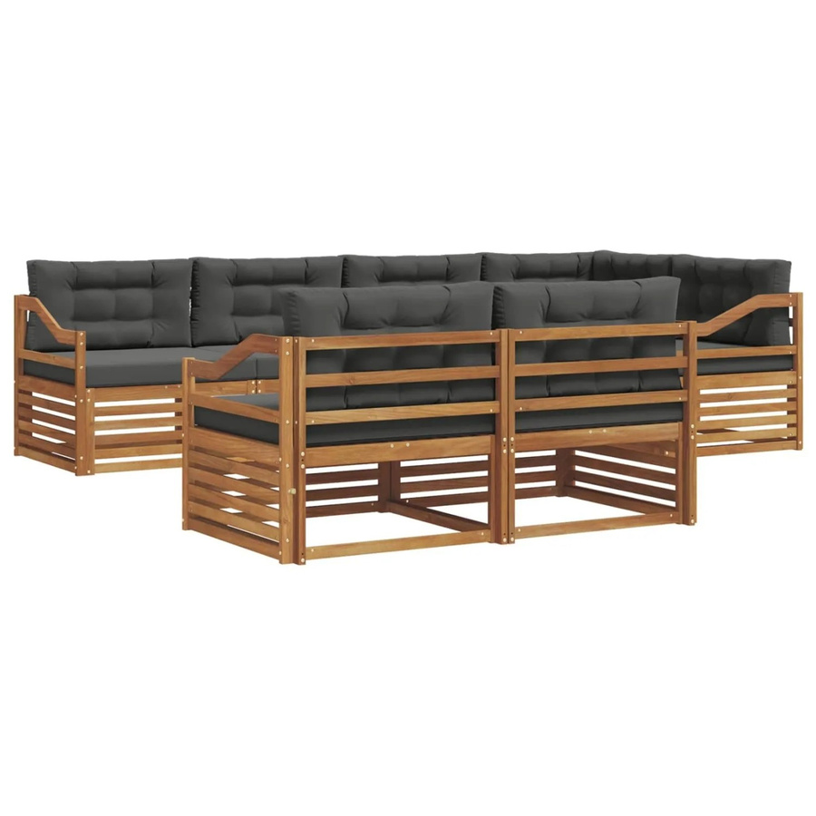 vidaXL Outdoor-Sofagarnitur aus Akazienholz in L-Form, 7-teiliges Set in Natur und Anthrazit mit wetterfesten Kissen - Bild 2