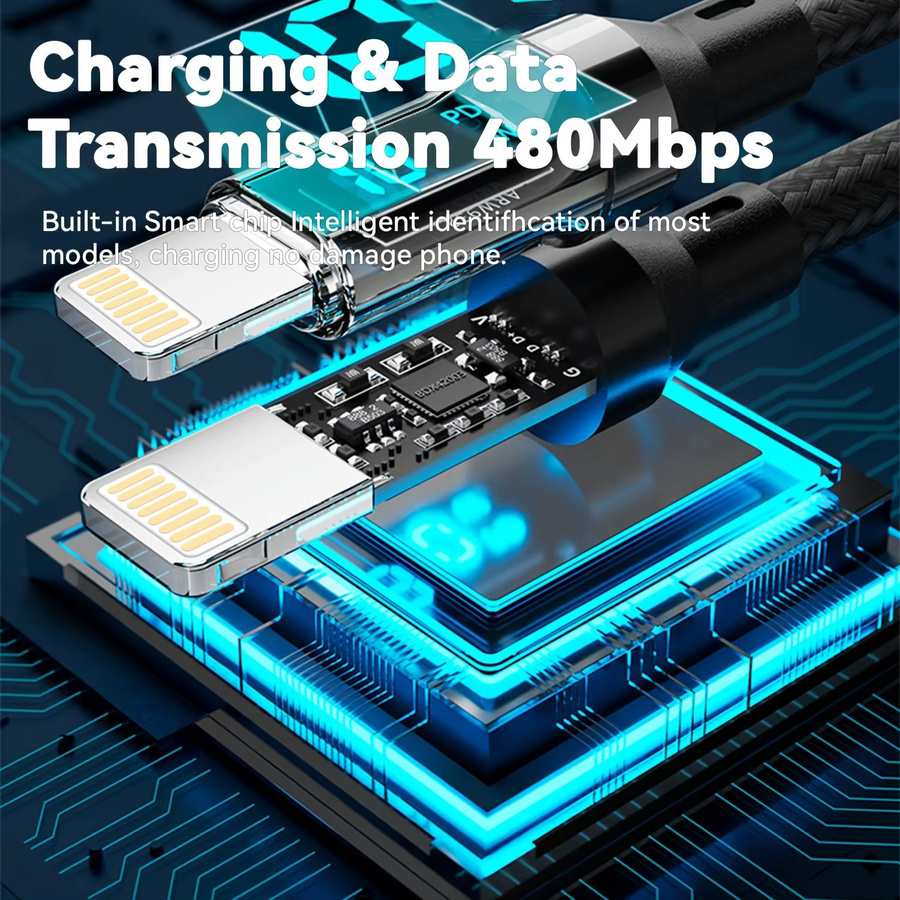 OOZCC PD 27W MAX Schnellladekabel mit LCD-Anzeige und transparentem Gehäuse, USB-A auf Lightning für iPhone, Datenübertragung - Bild 5