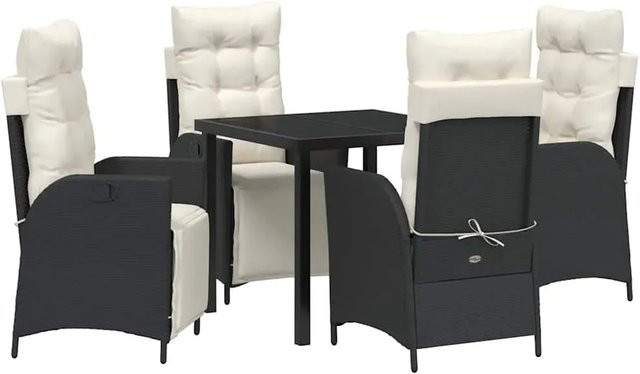 vidaXL Garten Essgruppe 5-teilig aus Poly-Rattan in Schwarz mit Sicherheitsglas und pulverbeschichtetem Stahl, B/T/H: 80 x 73 x 80 cm - Bild 1