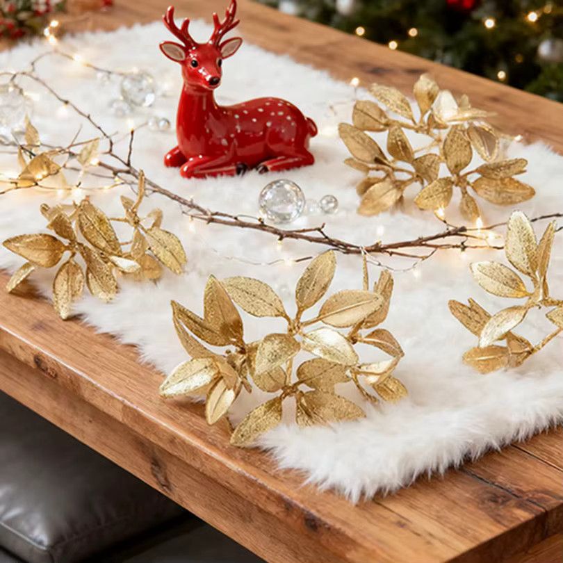 TTCY Künstliche goldene Kiefernzweige für Weihnachtsdekoration und Hochzeit in 2er oder 5er Set - Bild 2