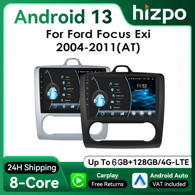 Hizpo Android 13 Autoradio für Ford Focus 2 MK2 2004-2011 mit 9 Zoll Display, CarPlay, GPS, Bluetooth und 4G Unterstützung in Schwarz und Silber - Bild 1