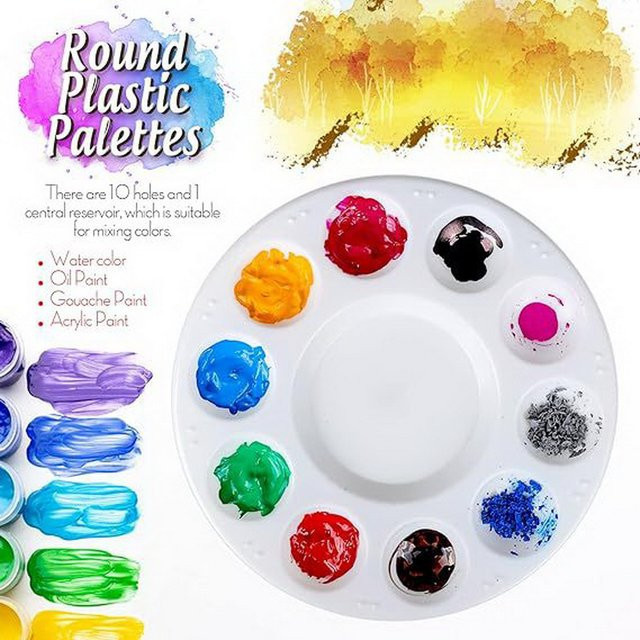 Runde Farbpalette aus Kunststoff mit 10 Löchern für Aquarell und Gouache in Weiß und Mehrfarben - Bild 1