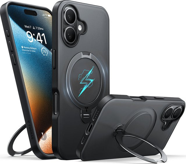 Torras MagSafe Hülle für Apple iPhone 16 mit Ostand Spin in Schwarz - Bild 1
