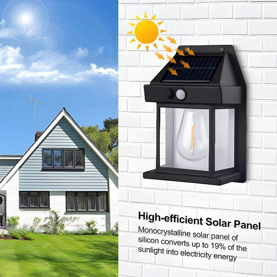 Meiteai-Home LED Solar Wandleuchte mit Bewegungssensor, Wasserdichte Außenleuchte IP65 für Garten und Haus, Warmweißes Nachtlicht in Schwarz - Bild 10