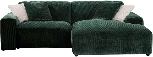 Vente-unique Sofa Tirono L-Form in Tannengrün mit Cord-Bezug, Breite: 254 cm - Bild 1