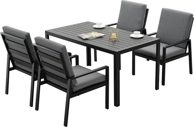 MEXO Garten Essgruppe Levante aus Aluminium mit Polstern für 4 Personen, Schwarz/Dunkelgrau, Tisch B: 140 cm, H: 75 cm, T: 70 cm - Bild 1