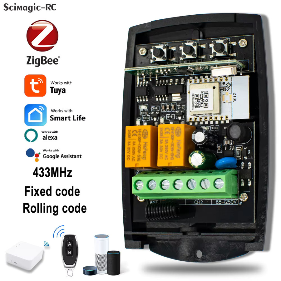 Universal 2CH Tuya Zigbee Wifi Garage Fernbedienung Empfänger für Doorhan ECOSTAR NORMSTAHL ERREKA CARDIN ATA PTX-4 Aprimatic Pujol Forsa AT-4 SCS SENTINEL 433MHz 433.92MHz Sender Türöffner - Bild 2