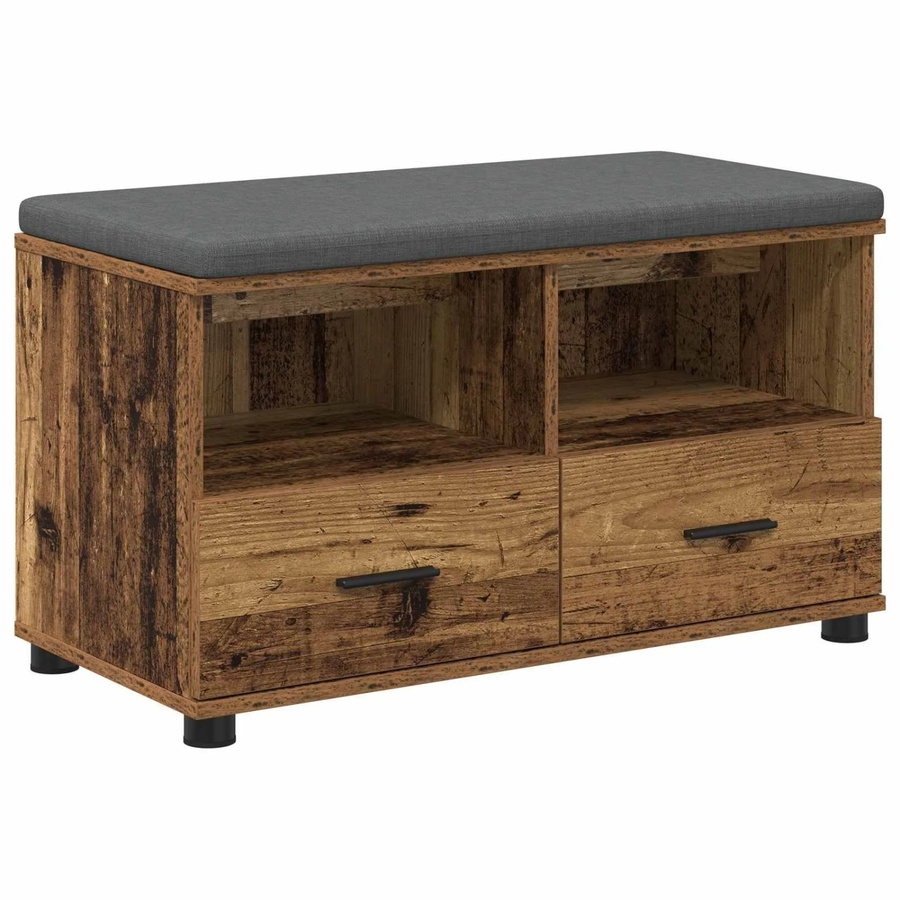 vidaXL Flurbank mit Kissen und Schubladen aus Altholz in Braun, B/T/H: 80 x 38 x 46 cm - Bild 2