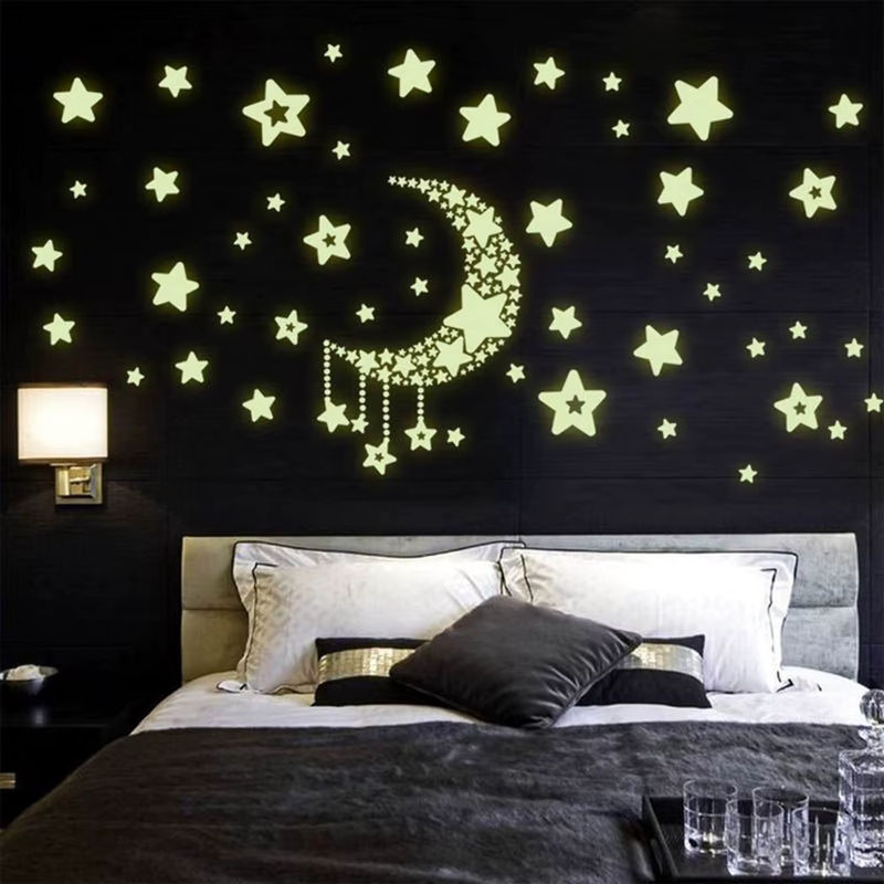 DECDEAL Leuchtende Wandaufkleber mit Sternen und Mond für Kinderzimmer und Schlafzimmer, Gelb - Bild 4