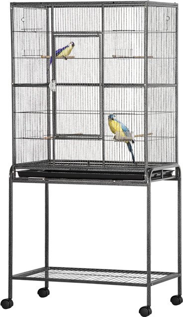 PawHut Vogelkäfig Portable von Aosom mit 4 Futternäpfen und 4 Holzstangen, Schwarz und Grau, H x B x T: 163 x 77 x 47 cm - Bild 1