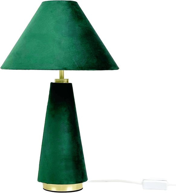Relaxdays Tischlampe aus Samt und Eisen in Gold mit konischem Schirm und Kippschalter, Höhe: 47 cm, Durchmesser: 30 cm - Bild 1