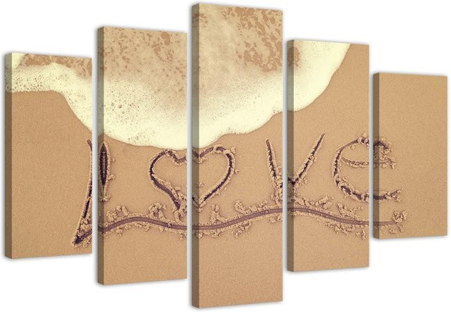 Fünfteiliger Leinwanddruck Feeby Love Sand Lettering in Beige, Breite: 100 cm, Höhe: 70 cm - Bild 1