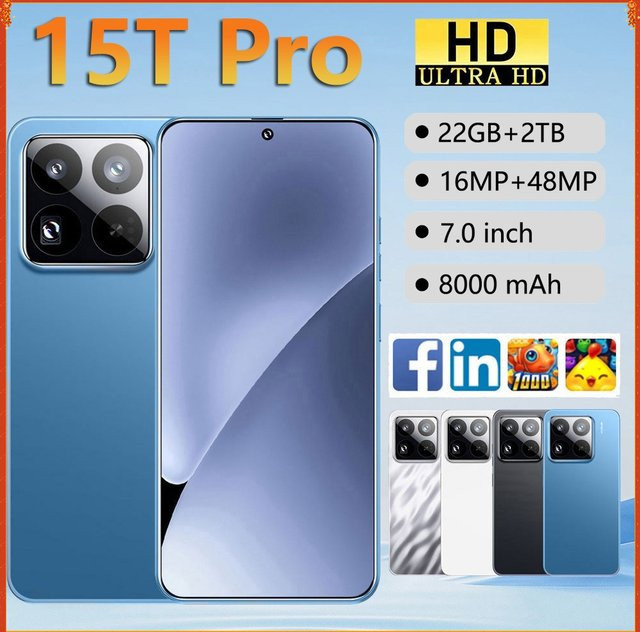 CHOTOG 15T Pro Smartphone 5G mit Android 15, 7.0 HD Display, 22 GB RAM, 2 TB Speicher, 8000 mAh Akku, Dual-SIM, Farbe: Weiß, Globale Version - Bild 1