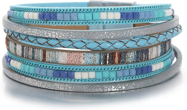ALLYES Lederarmband, Mixcolor Rocailles, geflochten, Damen Herren - Bild 1