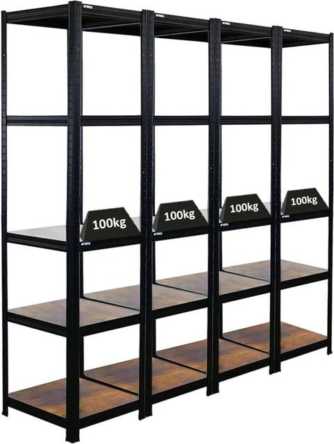 4er Set Wohnregal Ragnar von BERLINLODGE in Vintagebraun und Schwarz, Metallregal mit verstellbaren Fachböden, B/T/H: 180 x 45 x 45 cm - Bild 1