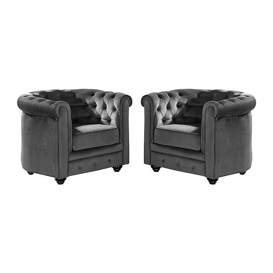 Vente-unique Chesterfield Sessel mit gerader Rückenlehne aus Samt in Anthrazitgrau, Höhe: 82 cm - Bild 2