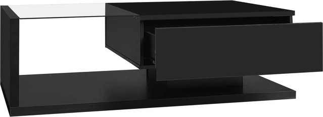 Couchtisch PXloue in Schwarz Hochglanz mit Glasplatte und Ablagefach, B/T/H: 105 x 55 x 32,5 cm - Bild 1