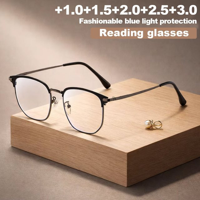 Herren-Lesebrille, Halbrand, Metall, schwarz - Bild 1